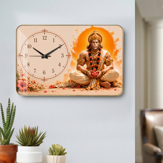 Hanuman Ji Glass Wall Clock 24×16 Inch | TruSpace
