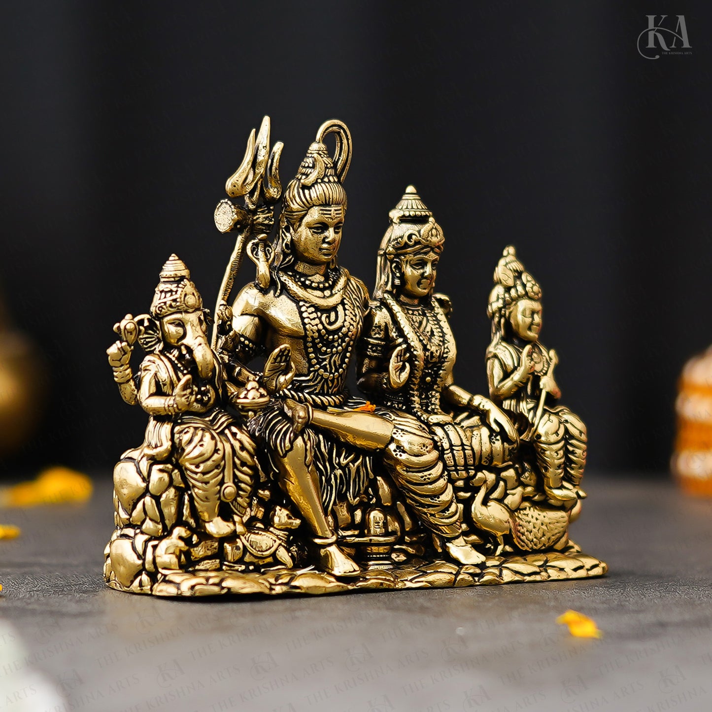 Pure Brass Shiv Parivar Idol-Lord Shiva, Parvati, Ganesha & Kartikeya