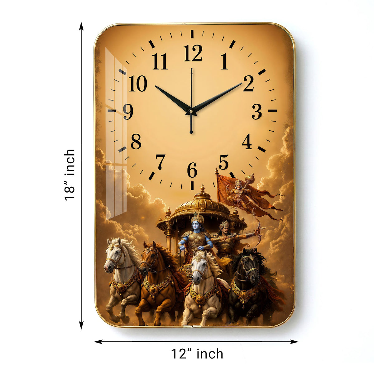 V010 Lord Krishna and Arjuna Chariot wall clock, 12×18 inch