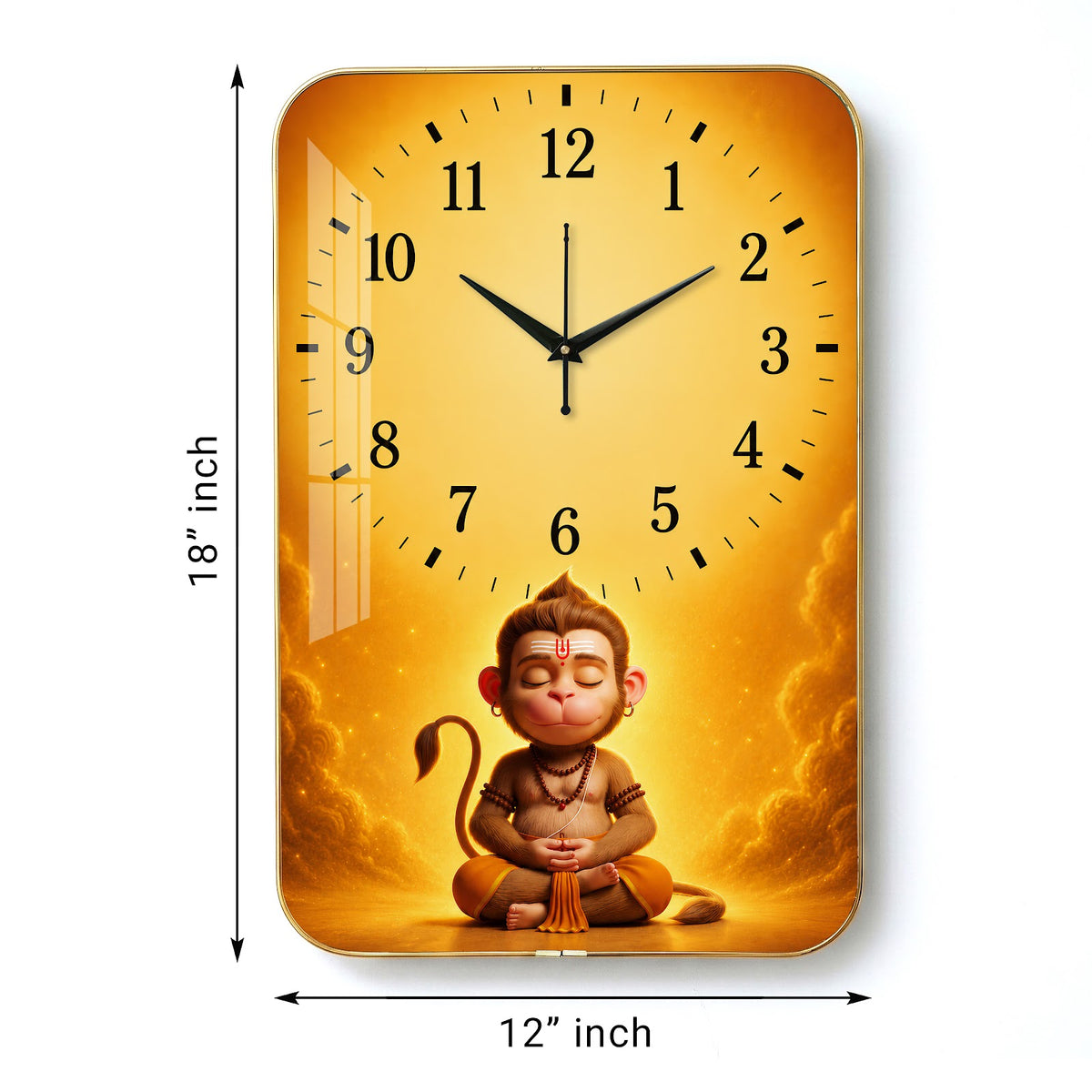 V011 Meditating Lord Hanuman wall clock, 12×18 inch