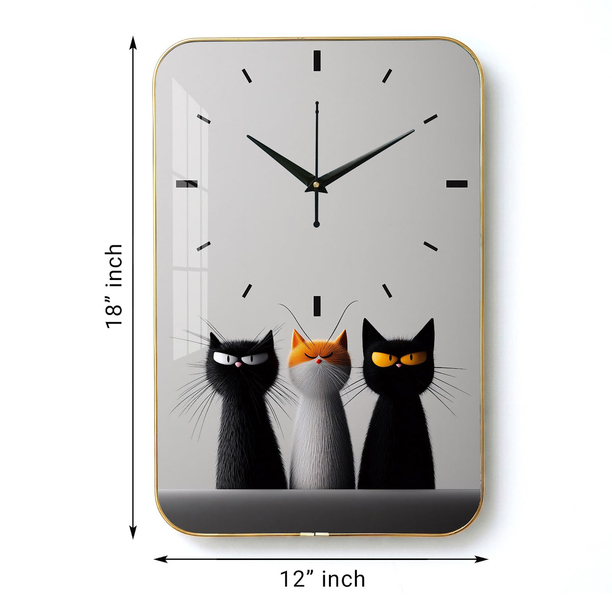 V012 Three Cats wall clock, 12×18 inch