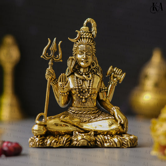 Brass Lord Shiv Idol for Puja, Home and Car Dashboard