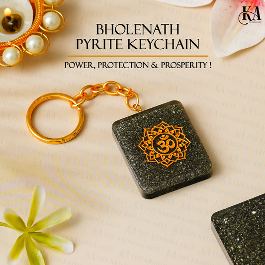 Om Pyrite Stone Keychain