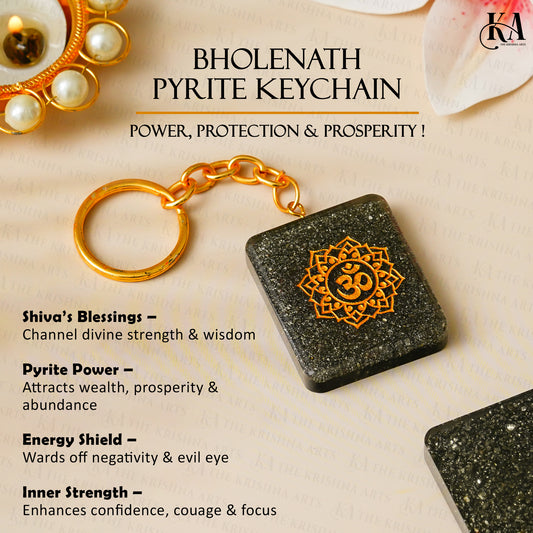 Om Pyrite Stone Keychain