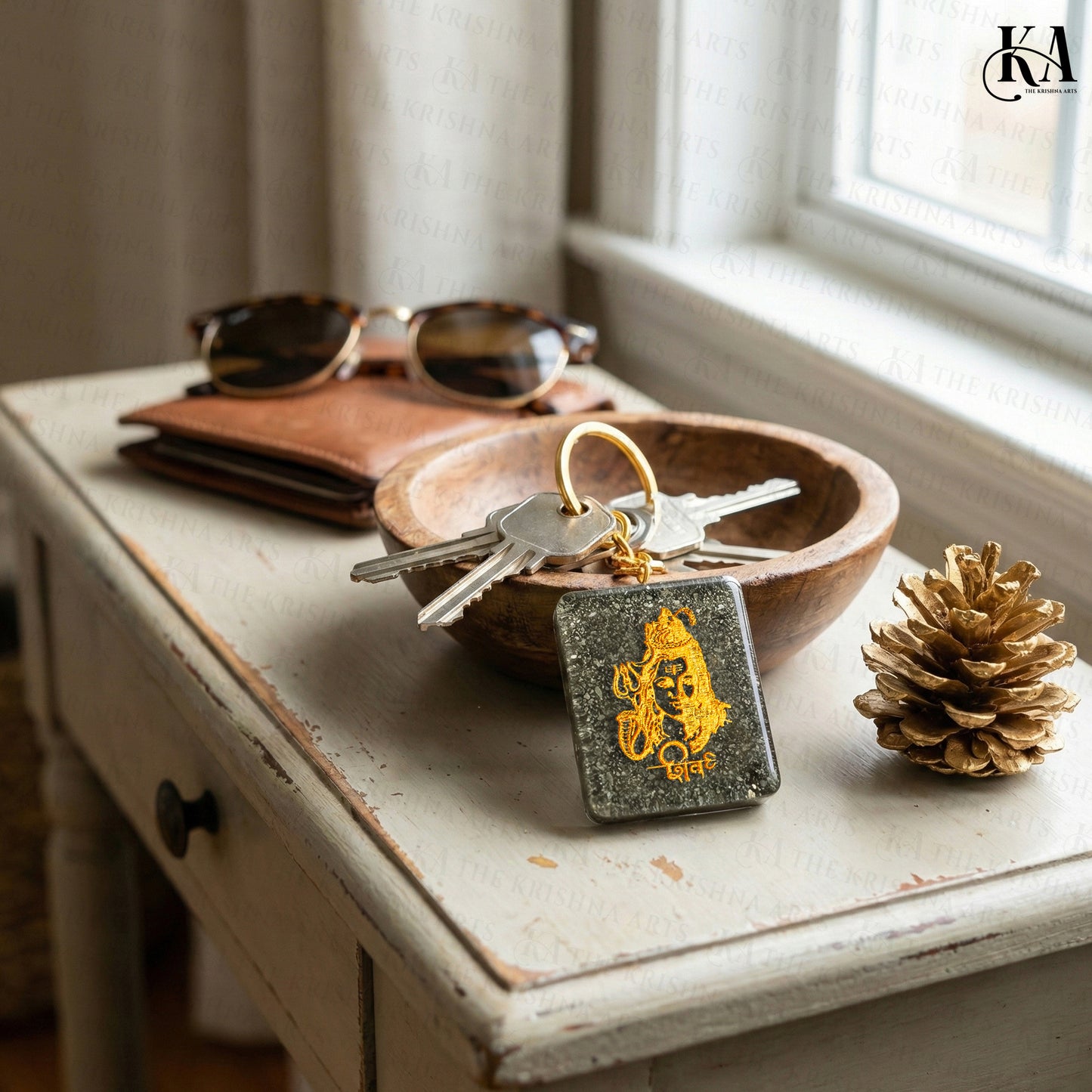 Shiv Pyrite Stone Keychain