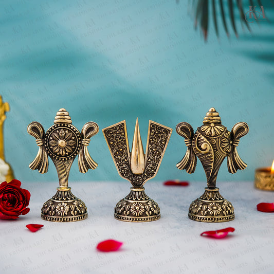 Brass Shankha, Chakra, and Namam Set For Puja and Home