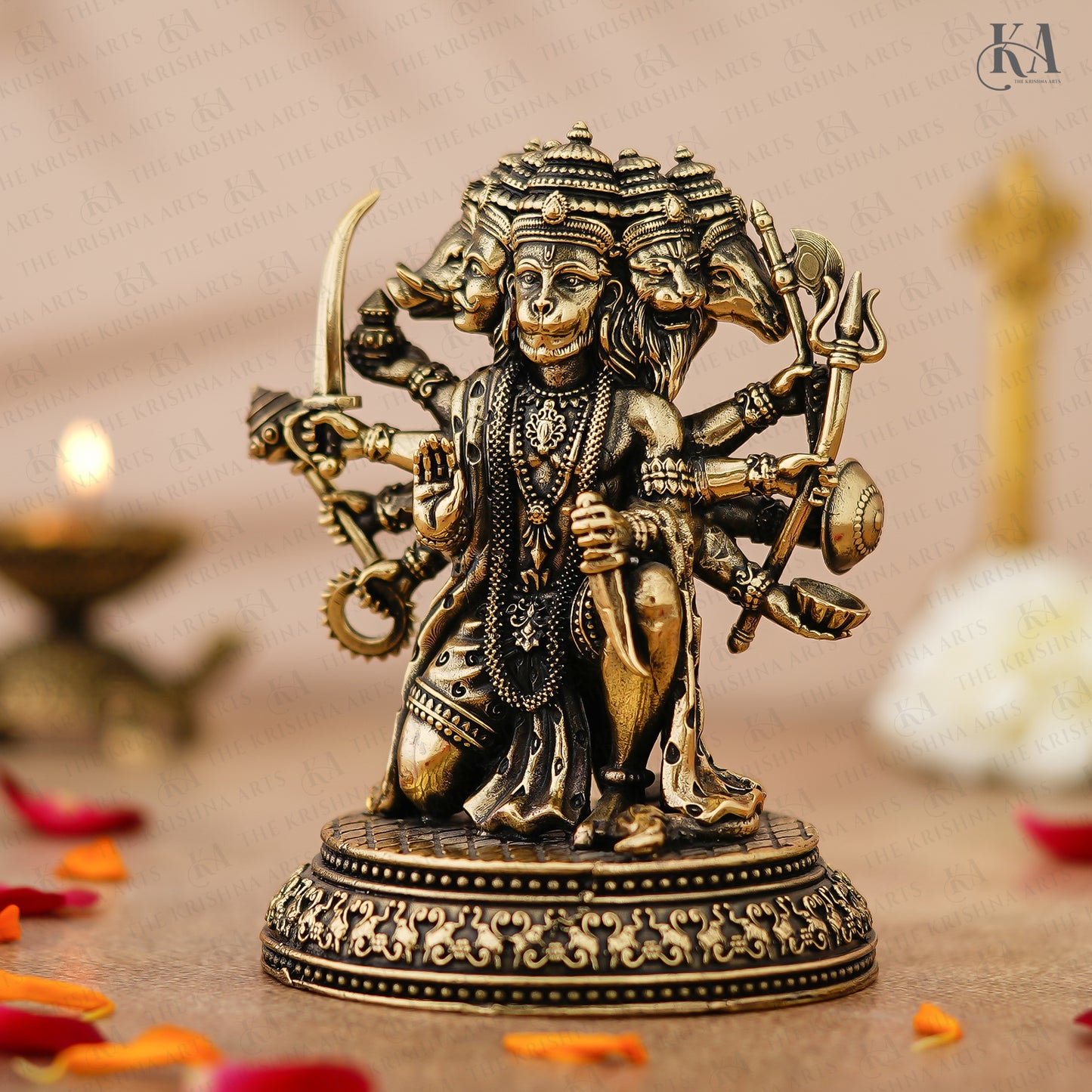 Panchmukhi Hanuman Brass Idol With His Weapon