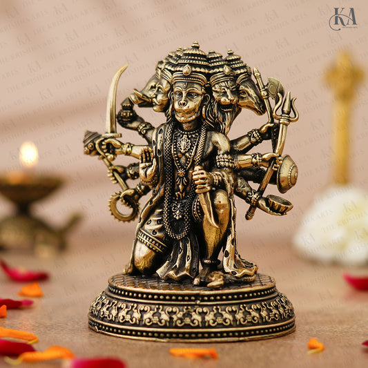 Panchmukhi Hanuman Brass Idol With His Weapon