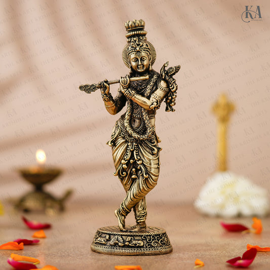 Brass Krishna Standing and Playing Flute Idol