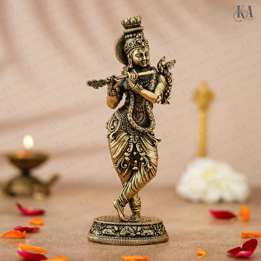 Brass Krishna Standing and Playing Flute Idol