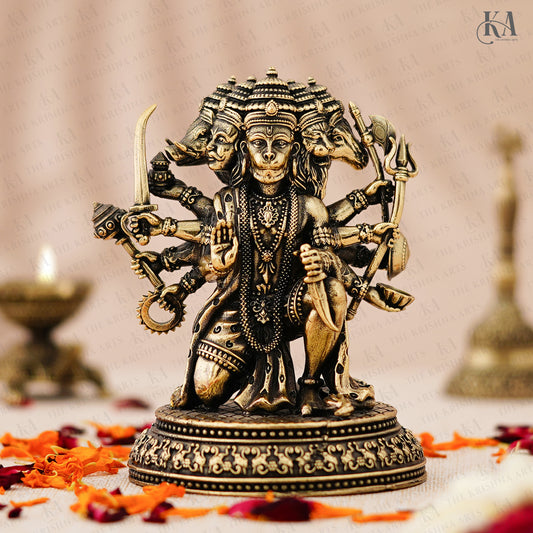 Panchmukhi Hanuman Brass Idol With His Weapon