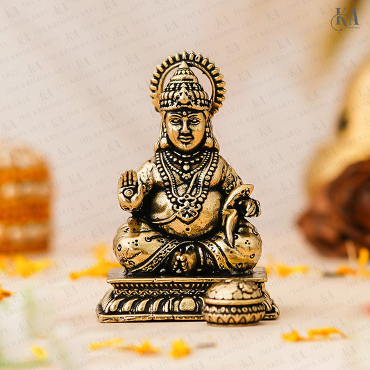Sitting Brass Kuber Maharaj Idol For Puja and Home