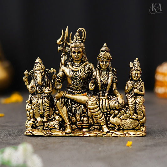 Pure Brass Shiv Parivar Idol-Lord Shiva, Parvati, Ganesha &amp; Kartikeya
