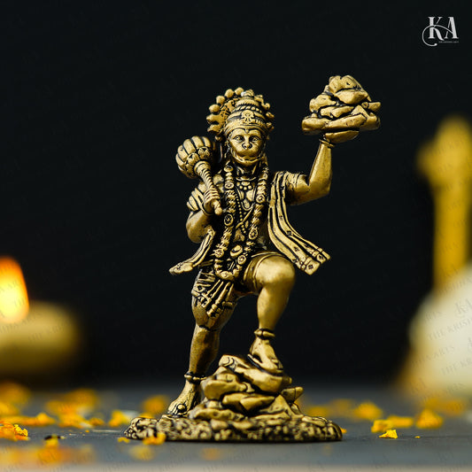 Pure Brass Standing Hanuman Idol with Sanjeevani