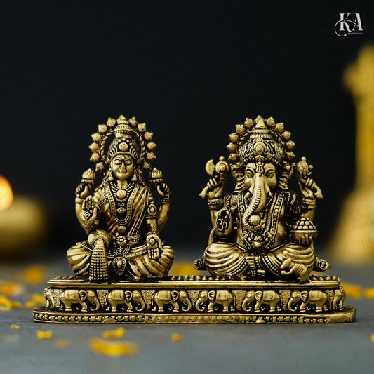 Pure Brass Lakshmi Ganesh Idol For Home Décor, Puja & Car Dashboard