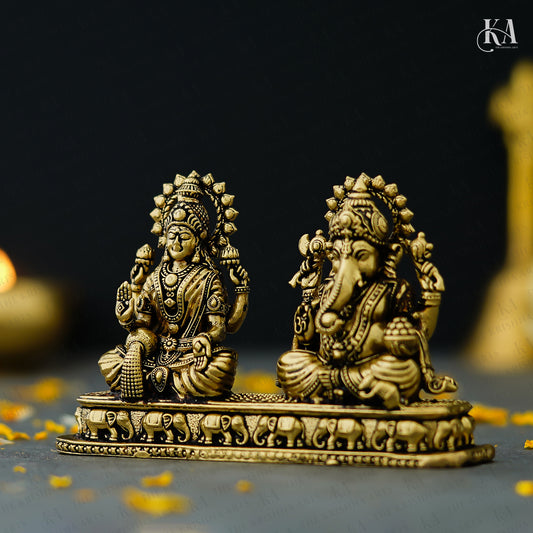 Pure Brass Lakshmi Ganesh Idol For Home Décor, Puja & Car Dashboard