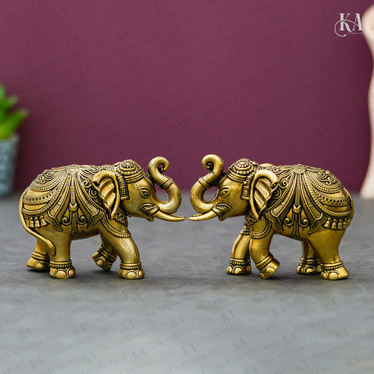 Pure Brass Elephant Pair Handcrafted Showpiece