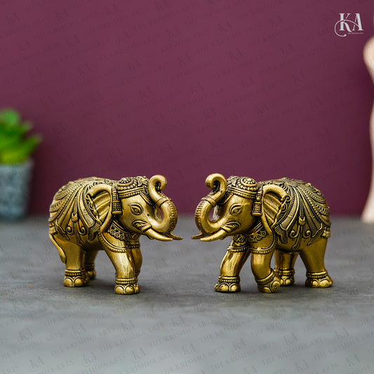 Pure Brass Elephant Pair Handcrafted Showpiece
