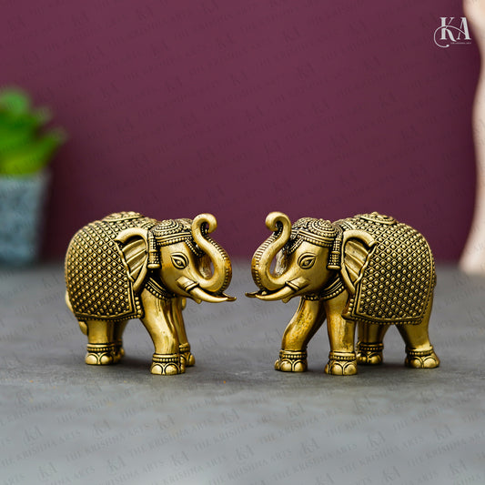 Pure Brass Elephant Pair Handcrafted Showpiece