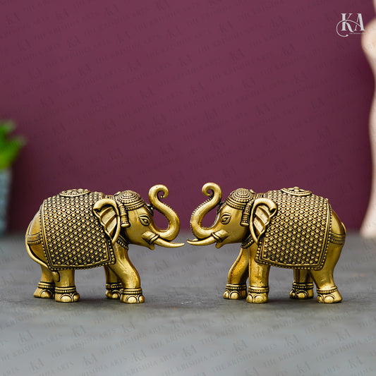 Pure Brass Elephant Pair Handcrafted Showpiece