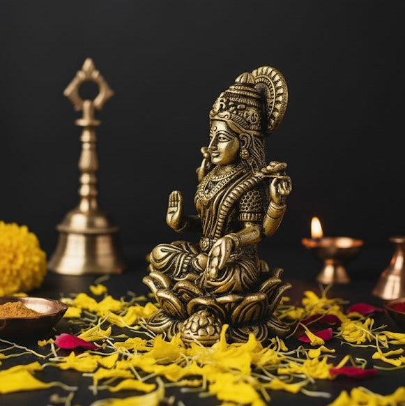 Small Brass Laxmi Idol For Puja and Home Decor
