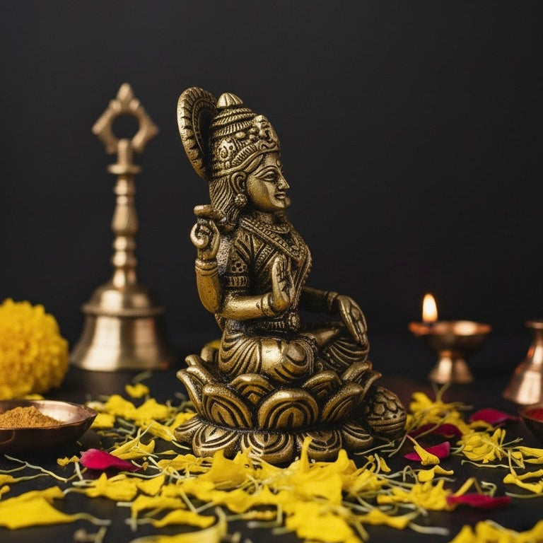Small Brass Laxmi Idol For Puja and Home Decor
