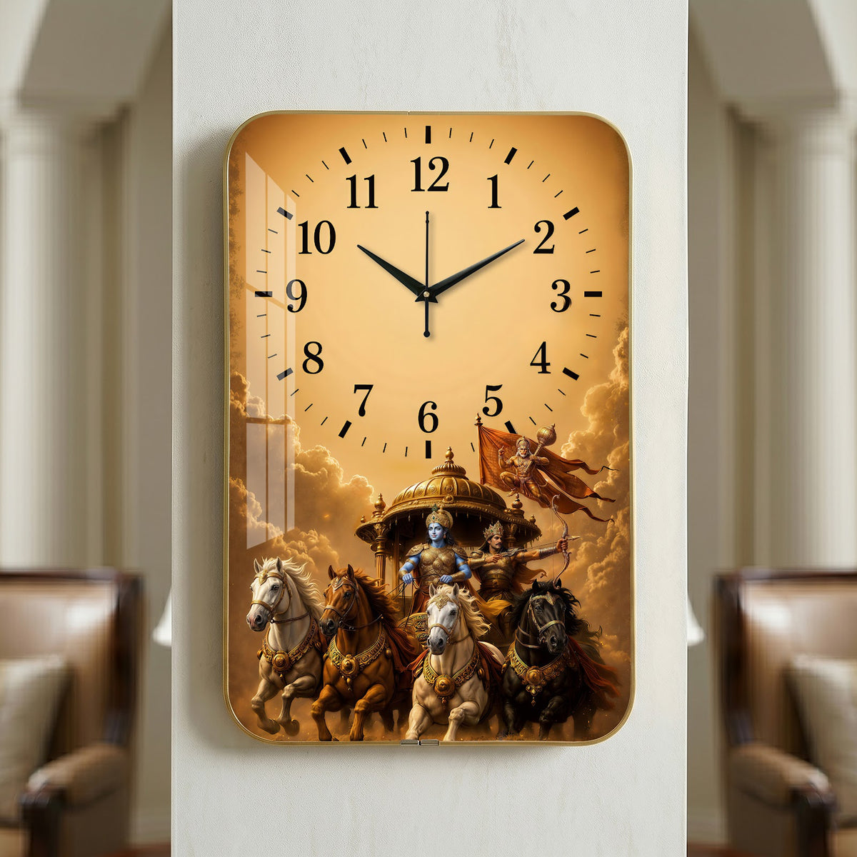 V010 Lord Krishna and Arjuna Chariot wall clock, 12×18 inch