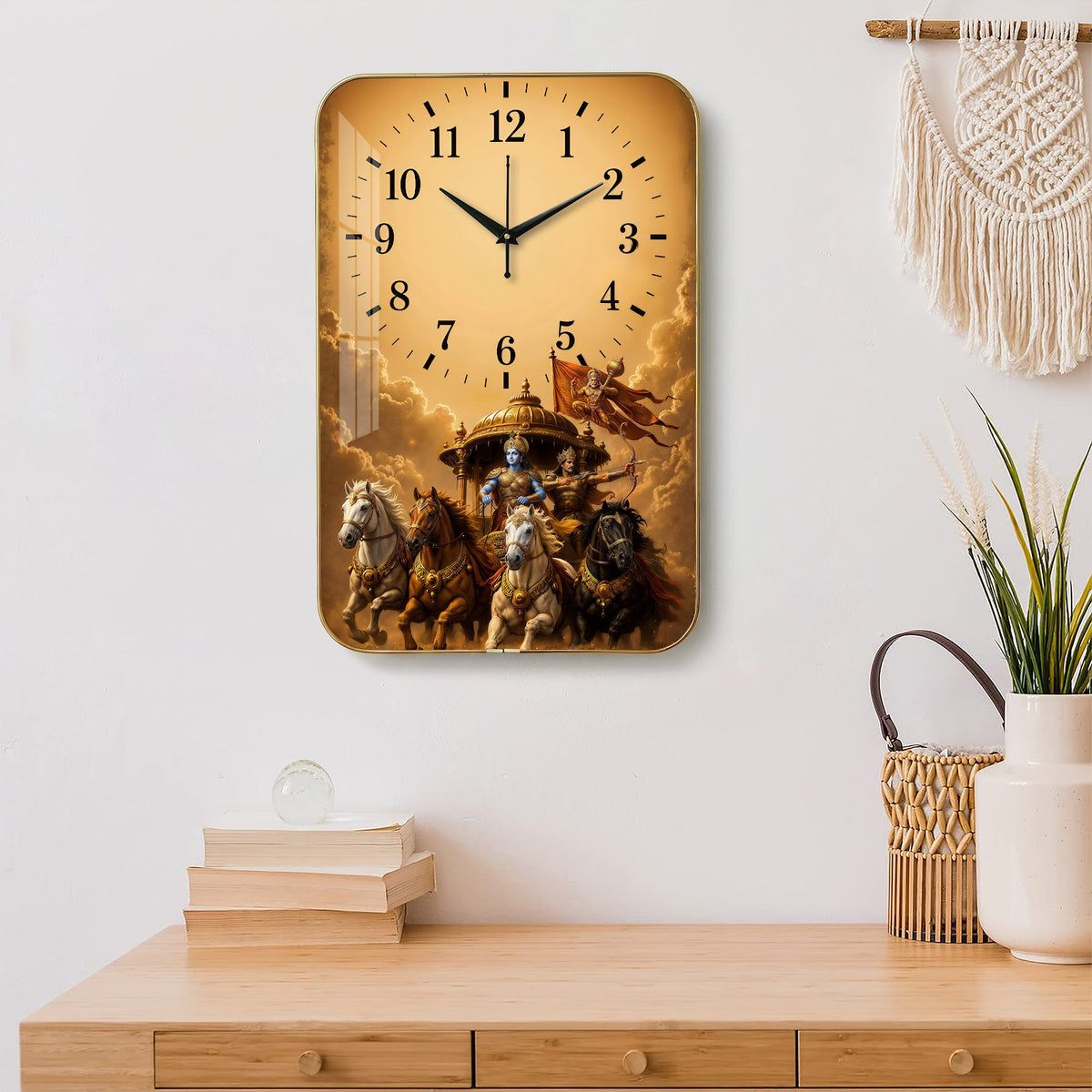 V010 Lord Krishna and Arjuna Chariot wall clock, 12×18 inch product view