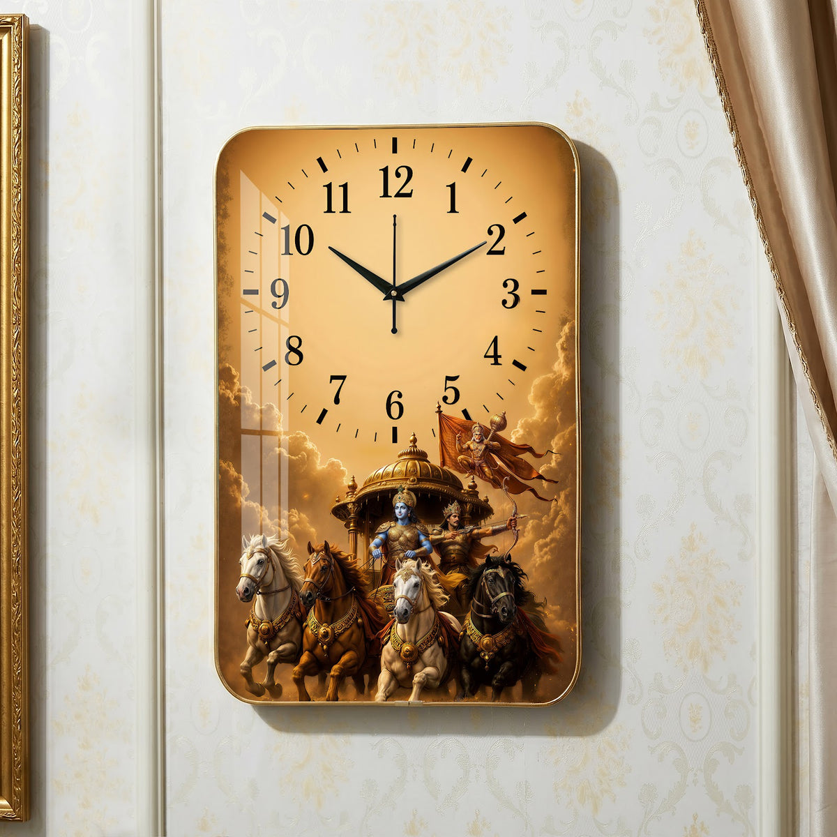 V010 Lord Krishna and Arjuna Chariot wall clock, 12×18 inch