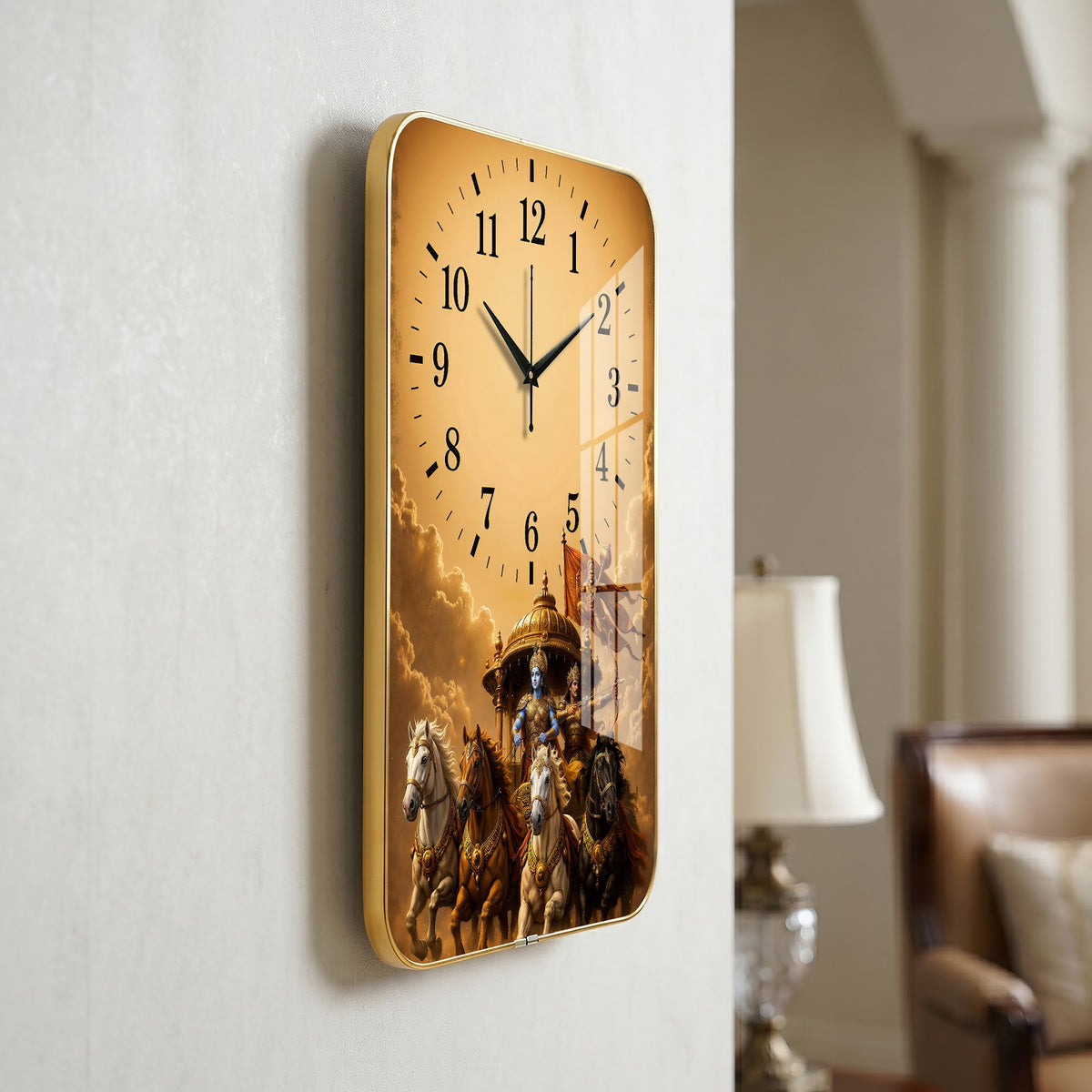 V010 Lord Krishna and Arjuna Chariot wall clock, 12×18 inch