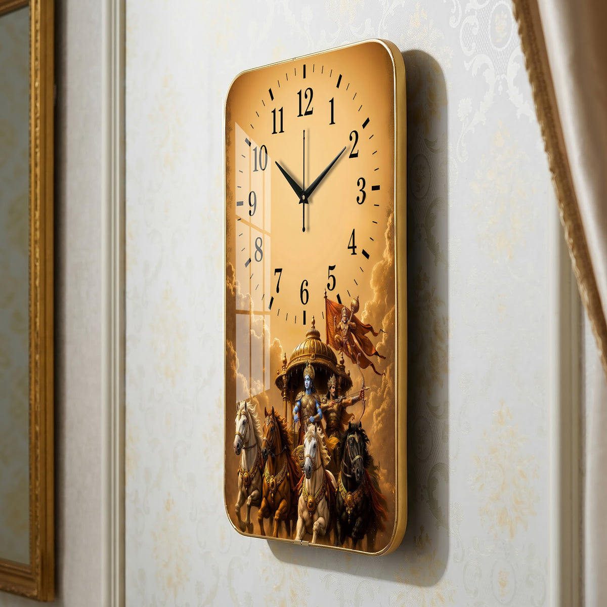 V010 Lord Krishna and Arjuna Chariot wall clock, 12×18 inch
