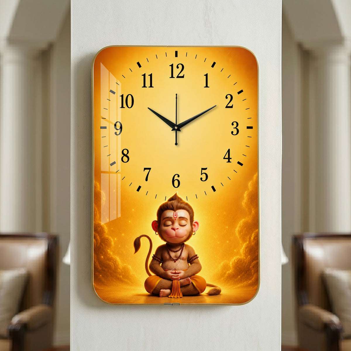 V011 Meditating Lord Hanuman wall clock, 12×18 inch