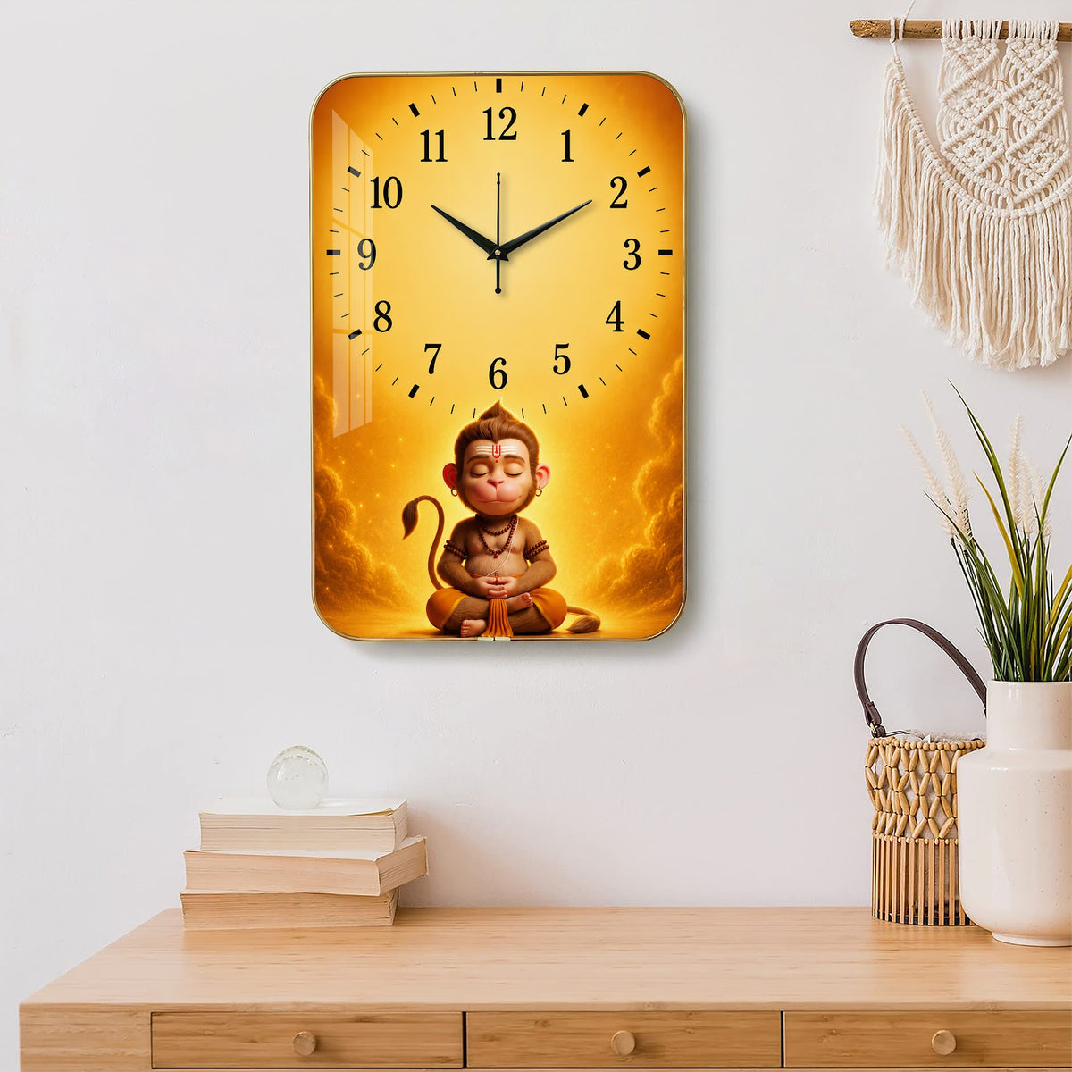 V011 Meditating Lord Hanuman wall clock, 12×18 inch product view