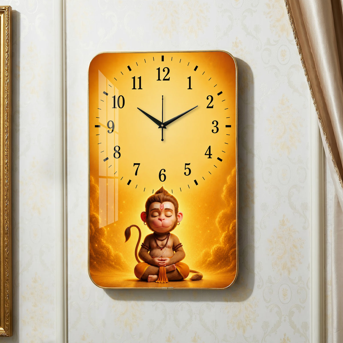 V011 Meditating Lord Hanuman wall clock, 12×18 inch