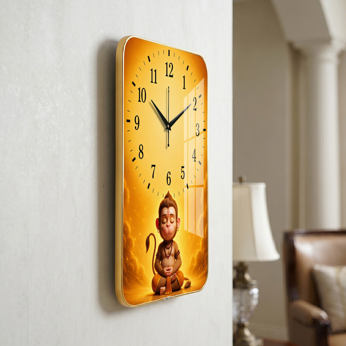 V011 Meditating Lord Hanuman wall clock, 12×18 inch