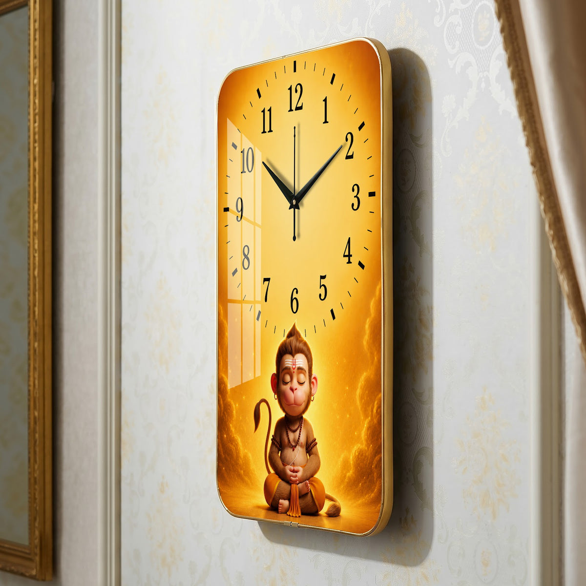 V011 Meditating Lord Hanuman wall clock, 12×18 inch