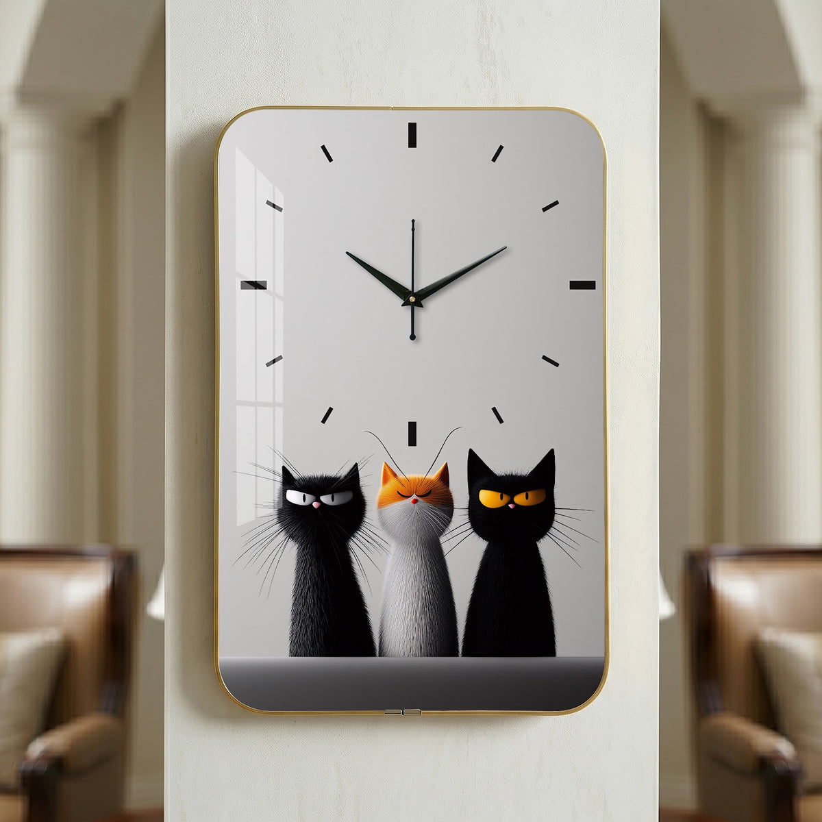 V012 Three Cats wall clock, 12×18 inch