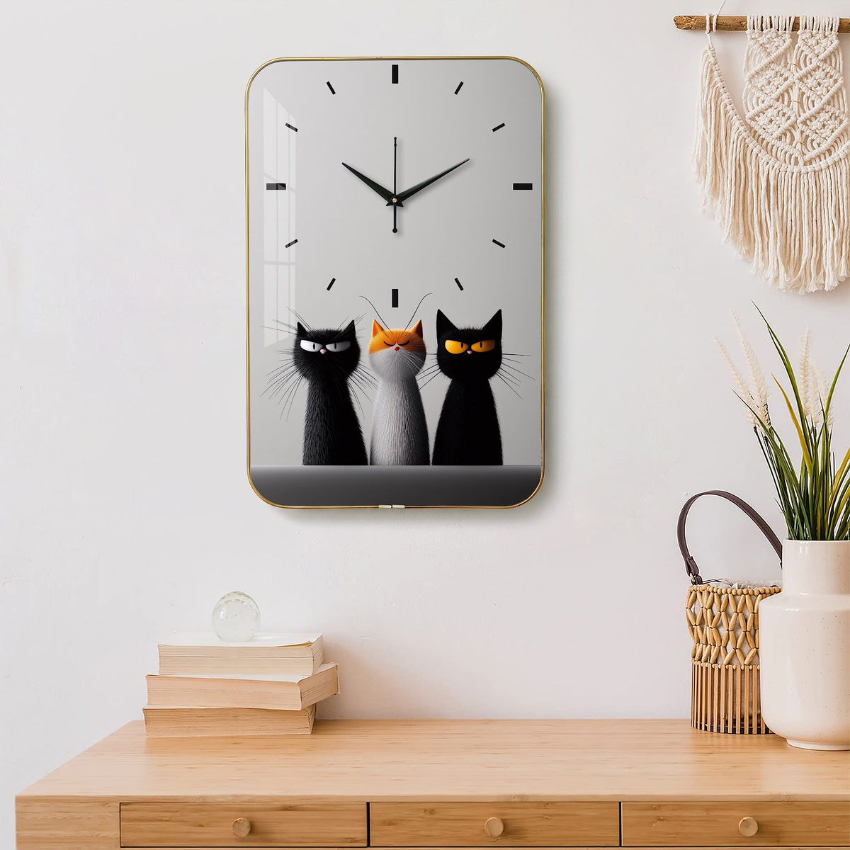 V012 Three Cats wall clock, 12×18 inch product view