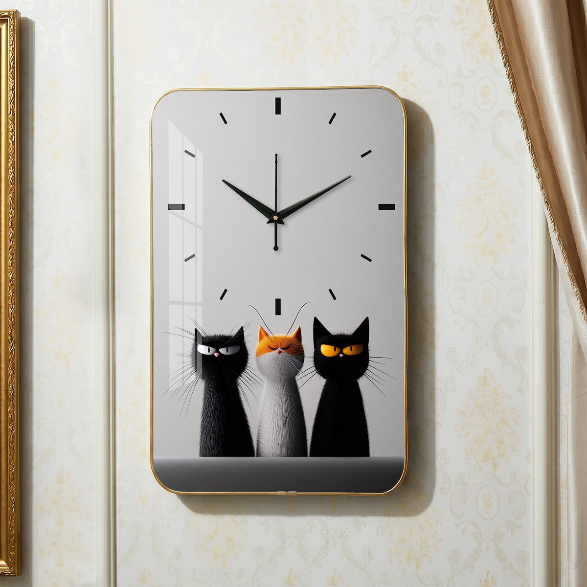 V012 Three Cats wall clock, 12×18 inch