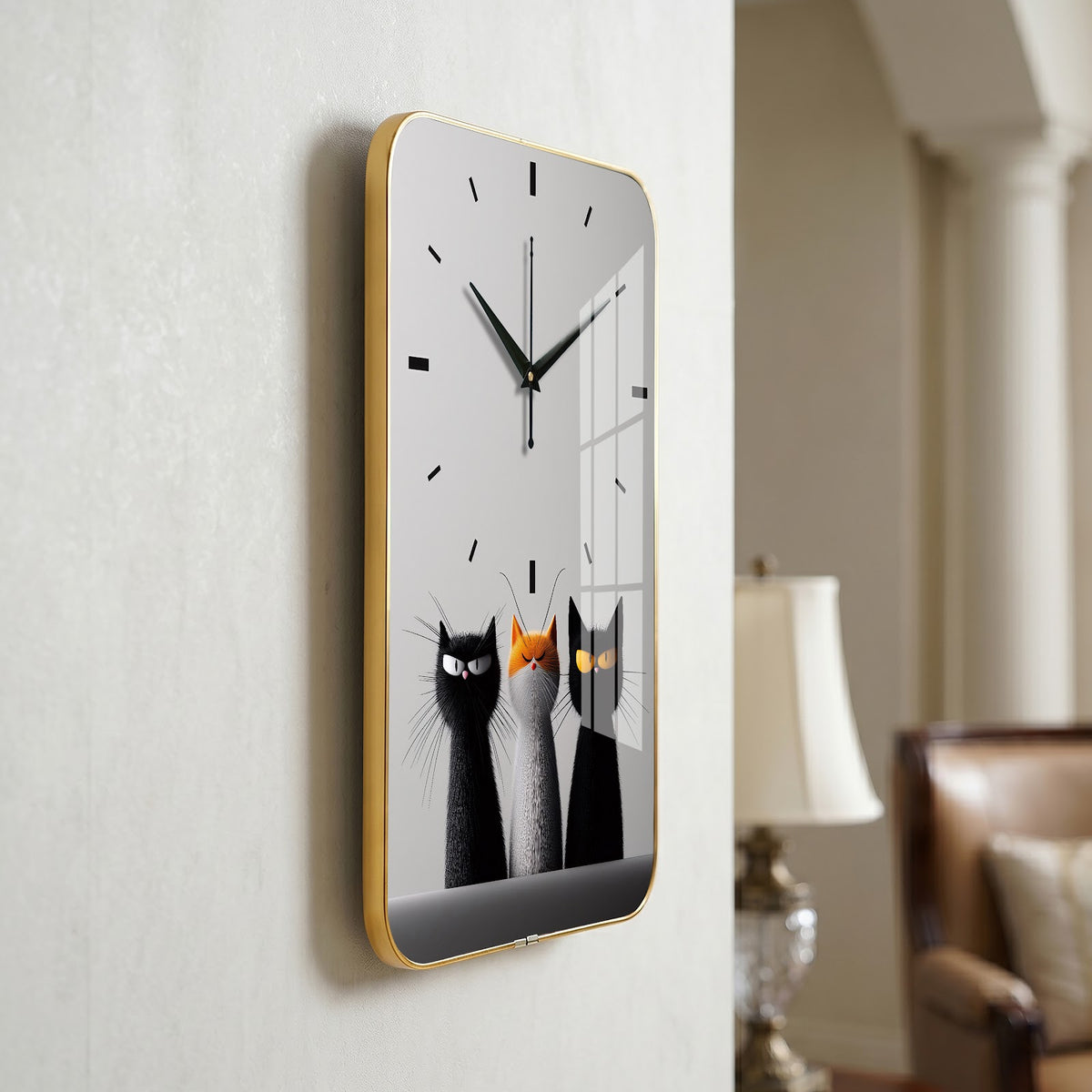 V012 Three Cats wall clock, 12×18 inch