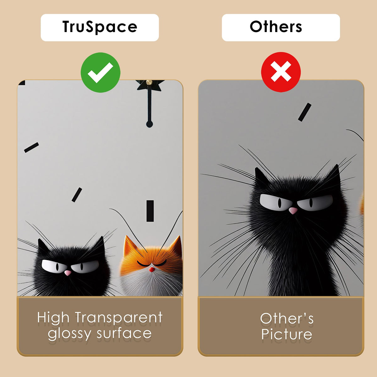 V012 Three Cats wall clock, 12×18 inch