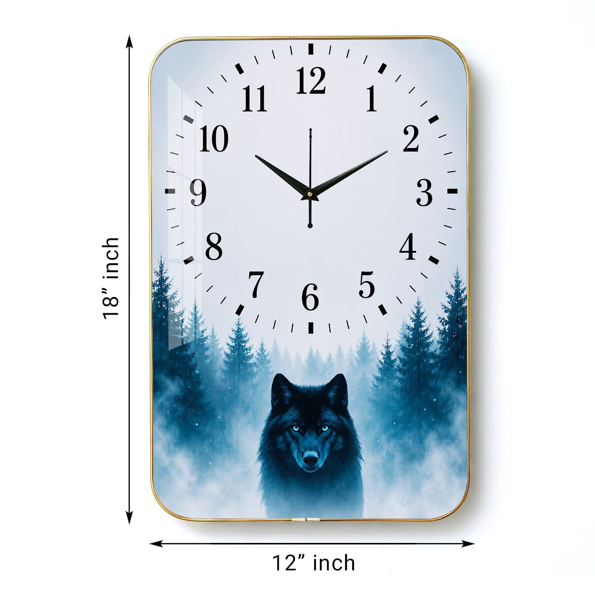 V014 Lone Wolf in Misty Forest wall clock, 12×18 inch