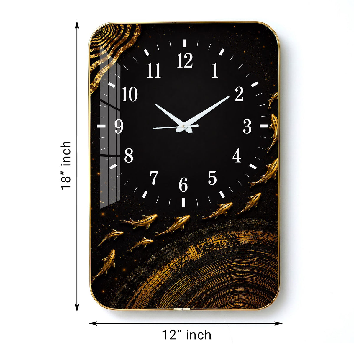 V015 Black and Gold Abstract Leaves wall clock, 12×18 inch