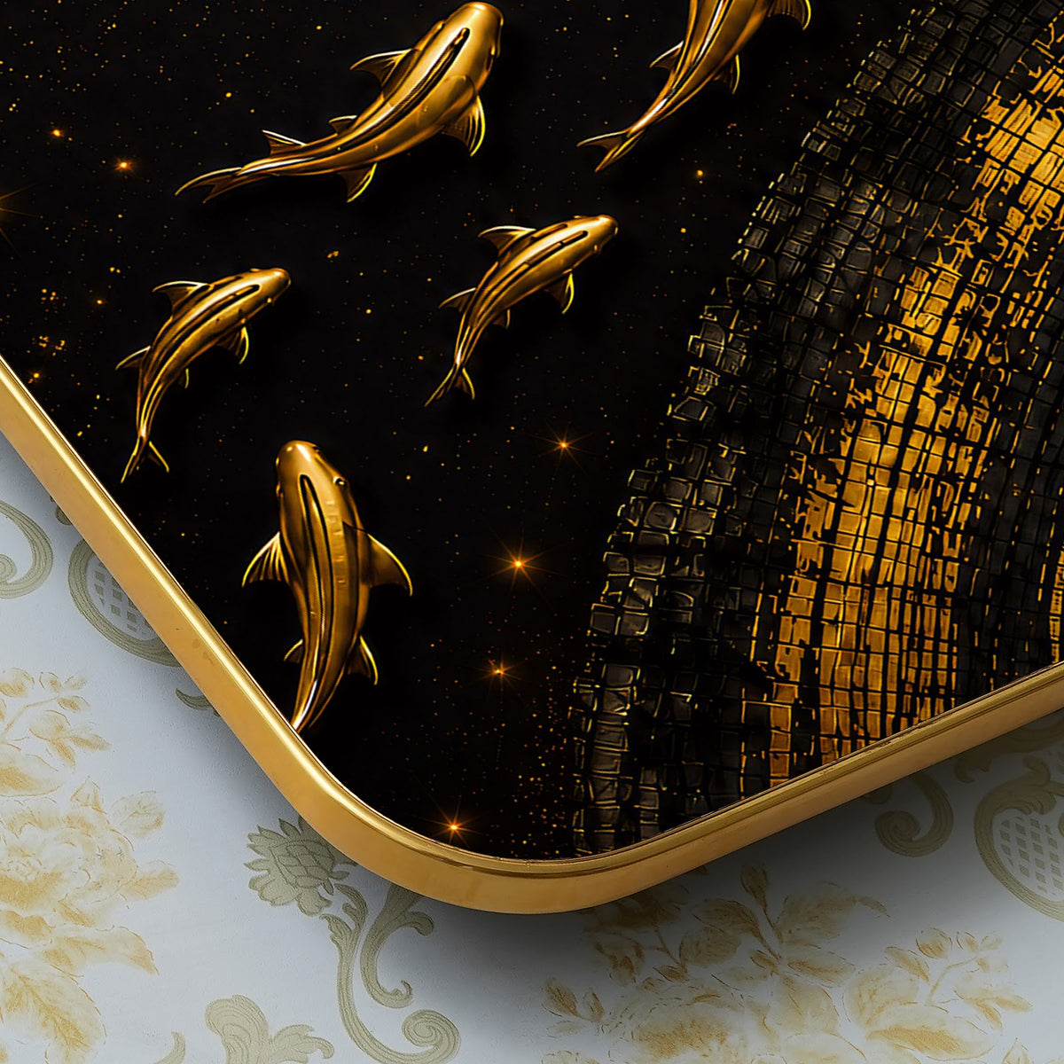 V015 Black and Gold Abstract Leaves wall clock, 12×18 inch