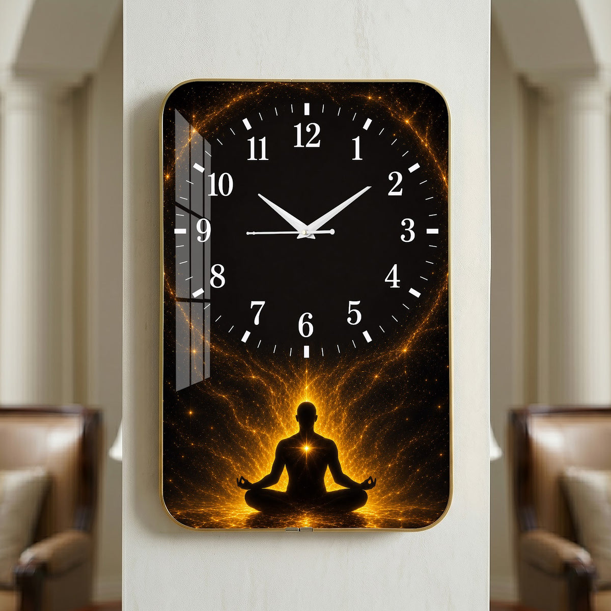 V017 Meditating Silhouette and Golden Aura wall clock, 12×18 inch