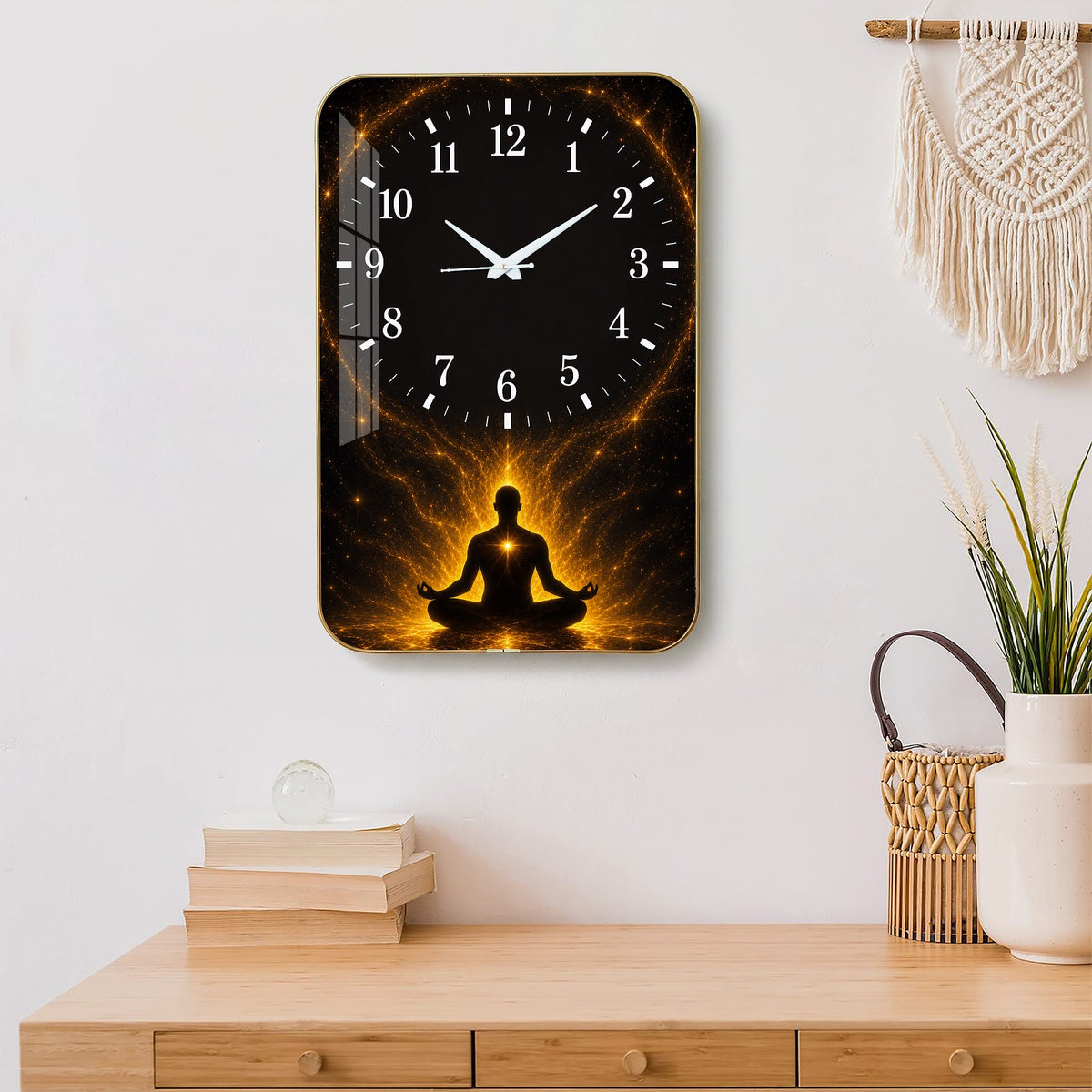 V017 Meditating Silhouette and Golden Aura wall clock, 12×18 inch product view
