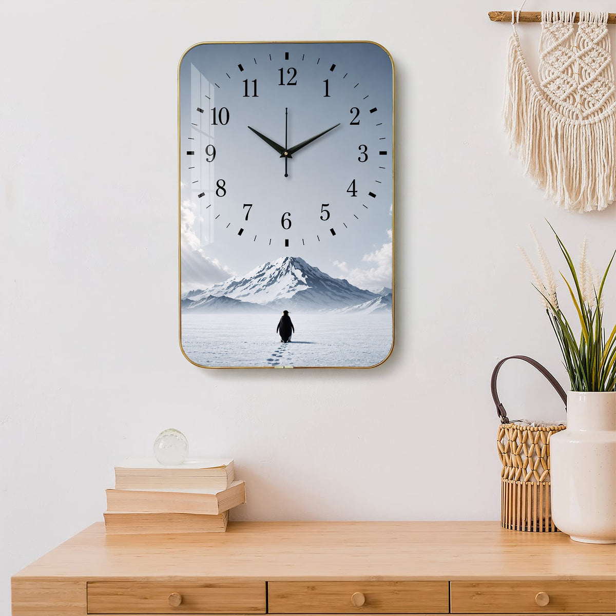 V018 Penguin in Snowy Mountain Landscape wall clock, 12×18 inch product view