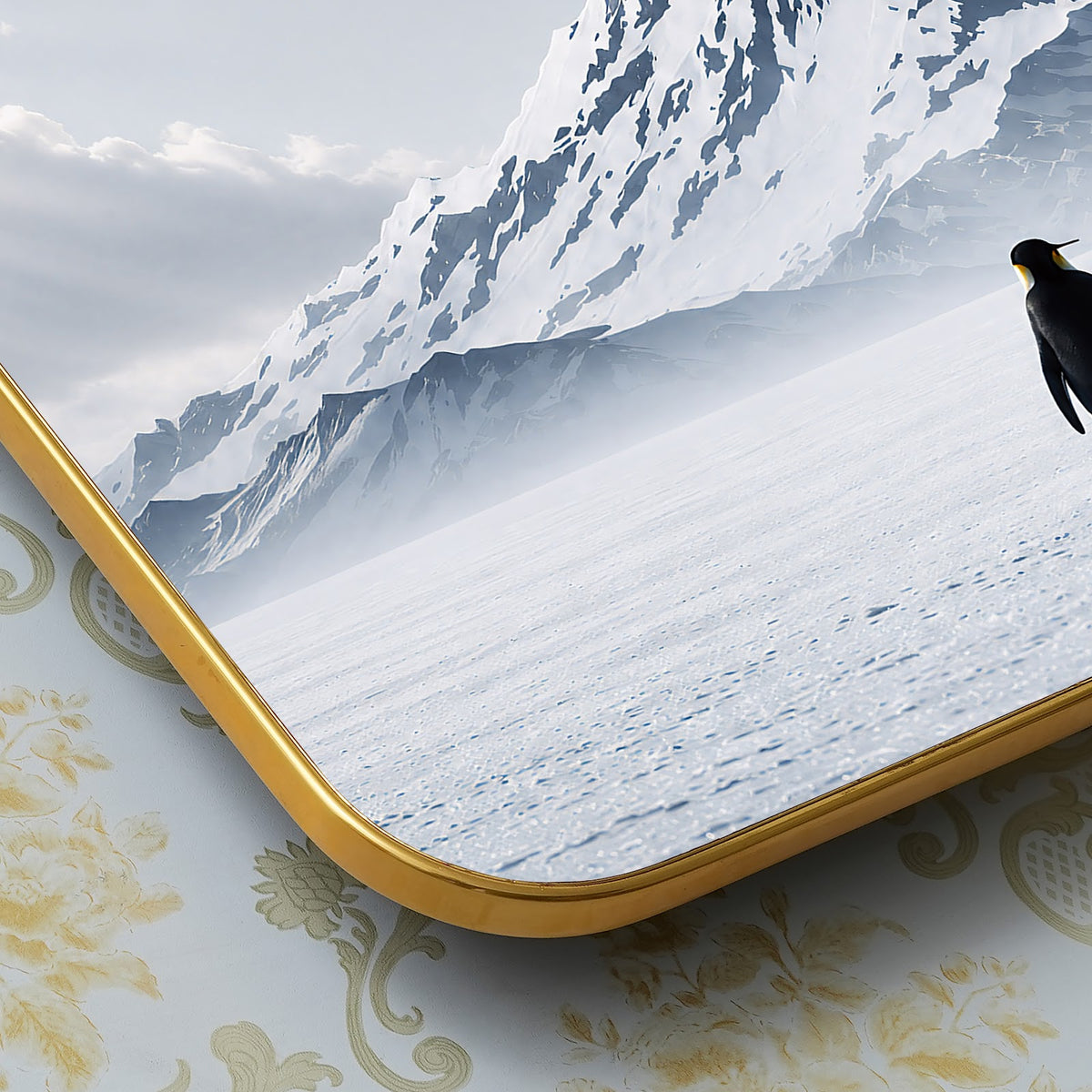 V018 Penguin in Snowy Mountain Landscape wall clock, 12×18 inch