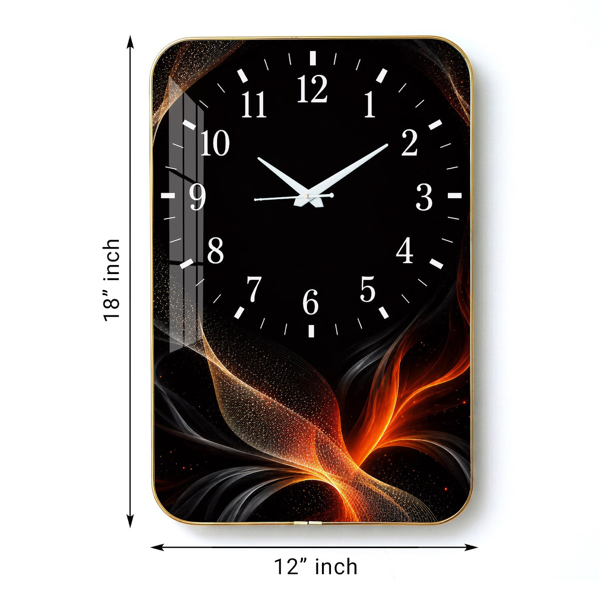 V021 Black and Orange Abstract Flow wall clock, 12×18 inch