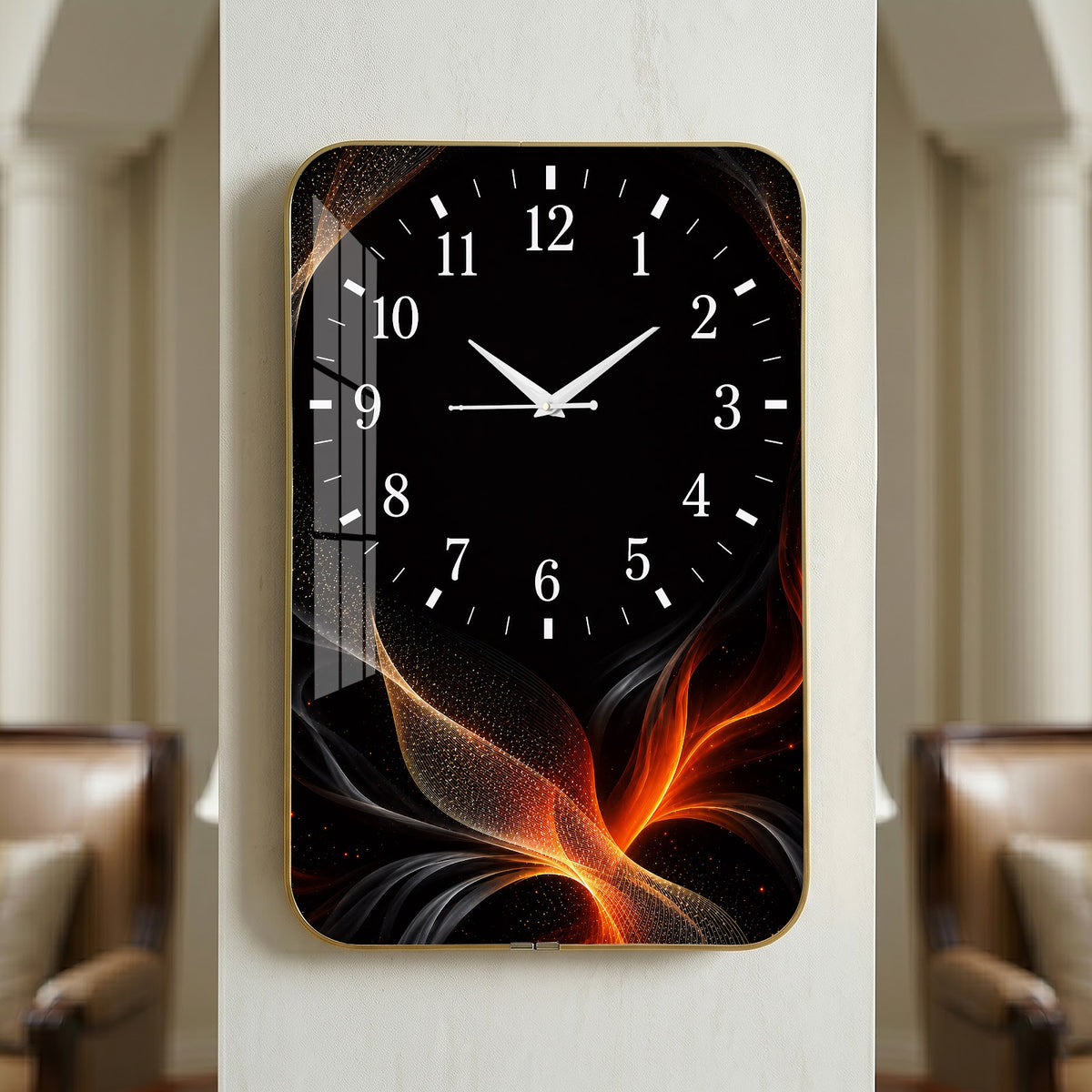 V021 Black and Orange Abstract Flow wall clock, 12×18 inch